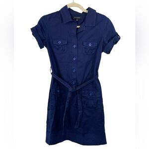 Banana Republic Blue Utility Shirtdress Size 0 Linen Blend‎ Tie Belt Mini Dress